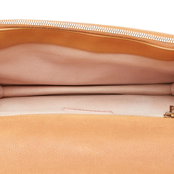 シャネル ハーフココ  斜め掛け チェーン ショルダーバッグ オレンジ ベージュ キャビアスキン レディース CHANEL 【中古】