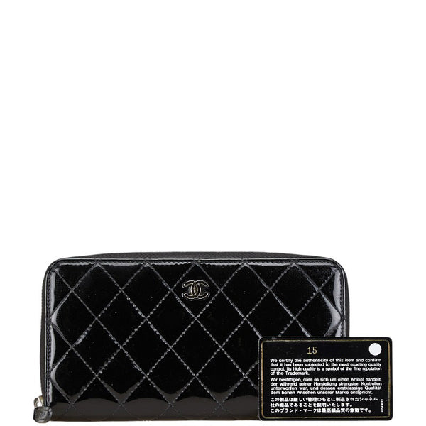 シャネル ブリリアント マトラッセ ココマーク ラウンドファスナー 長財布 ブラック エナメル レディース CHANEL 【中古】