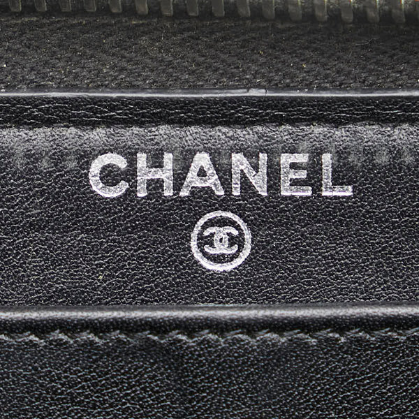 シャネル ブリリアント マトラッセ ココマーク ラウンドファスナー 長財布 ブラック エナメル レディース CHANEL 【中古】