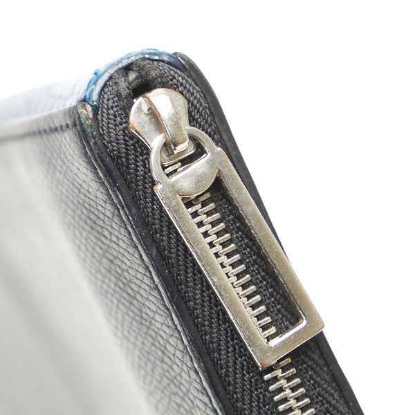 CAMILLE FOURNET カミーユフォルネ ラウンドジップ 長財布 ブラック ブルー レザー アリゲーター レディース 【中古】