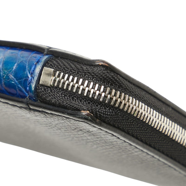 CAMILLE FOURNET カミーユフォルネ ラウンドジップ 長財布 ブラック ブルー レザー アリゲーター レディース 【中古】