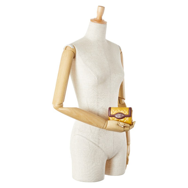 シャネル マトラッセ ココマーク コインケース カードケース イエロー ブラウン ラムスキン レディース CHANEL 【中古】