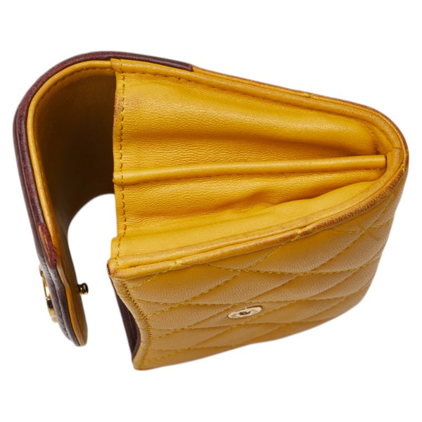 シャネル マトラッセ ココマーク コインケース カードケース イエロー ブラウン ラムスキン レディース CHANEL 【中古】