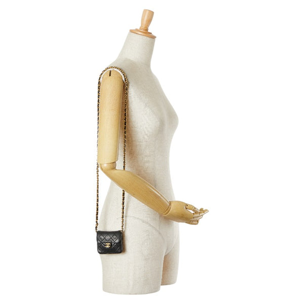 シャネル マイクロミニマトラッセ ココマーク チェーン ショルダーバッグ ブラック ゴールド ラムスキン レディース CHANEL 【中古】