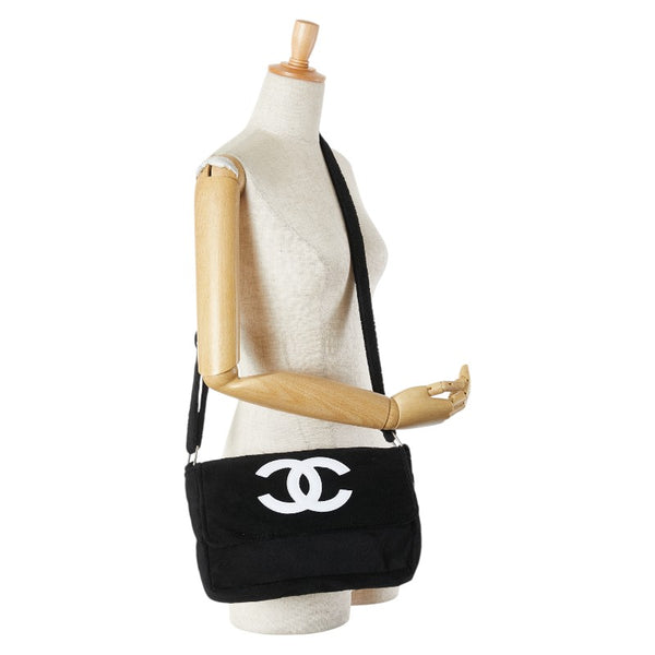 シャネル ノベルティ ココマーク 斜め掛け ショルダーバッグ ブラック ホワイト パイル レディース CHANEL 【中古】