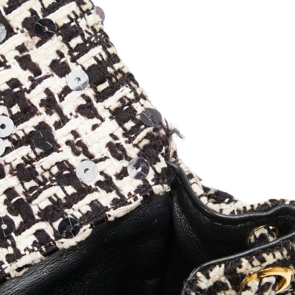 シャネル マトラッセ ココマーク ゴールド金具 チェーン リュック バックパック ブラック ホワイト ツイード スパンコール レディース CHANEL 【中古】