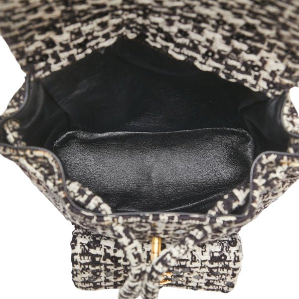 シャネル マトラッセ ココマーク ゴールド金具 チェーン リュック バックパック ブラック ホワイト ツイード スパンコール レディース CHANEL 【中古】