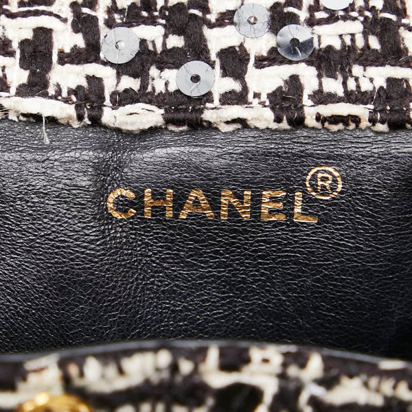 シャネル マトラッセ ココマーク ゴールド金具 チェーン リュック バックパック ブラック ホワイト ツイード スパンコール レディース CHANEL 【中古】