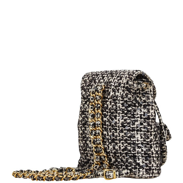 シャネル マトラッセ ココマーク ゴールド金具 チェーン リュック バックパック ブラック ホワイト ツイード スパンコール レディース CHANEL 【中古】