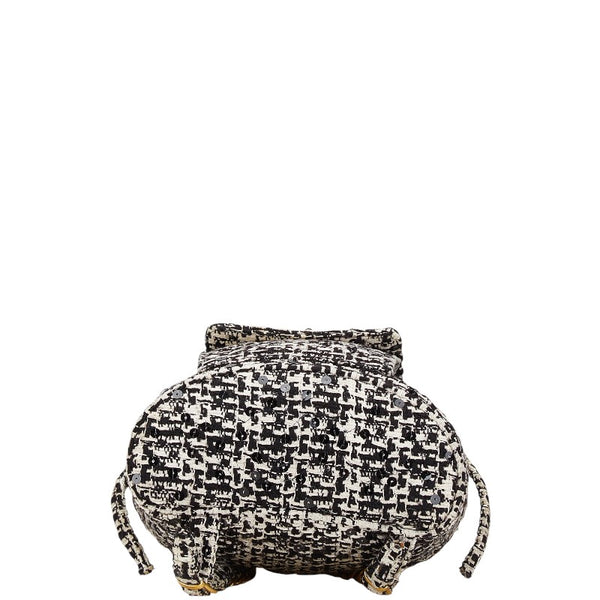 シャネル マトラッセ ココマーク ゴールド金具 チェーン リュック バックパック ブラック ホワイト ツイード スパンコール レディース CHANEL 【中古】