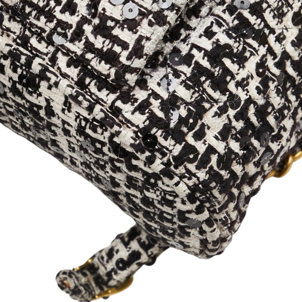 シャネル マトラッセ ココマーク ゴールド金具 チェーン リュック バックパック ブラック ホワイト ツイード スパンコール レディース CHANEL 【中古】