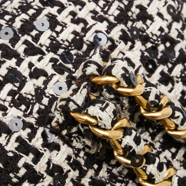 シャネル マトラッセ ココマーク ゴールド金具 チェーン リュック バックパック ブラック ホワイト ツイード スパンコール レディース CHANEL 【中古】