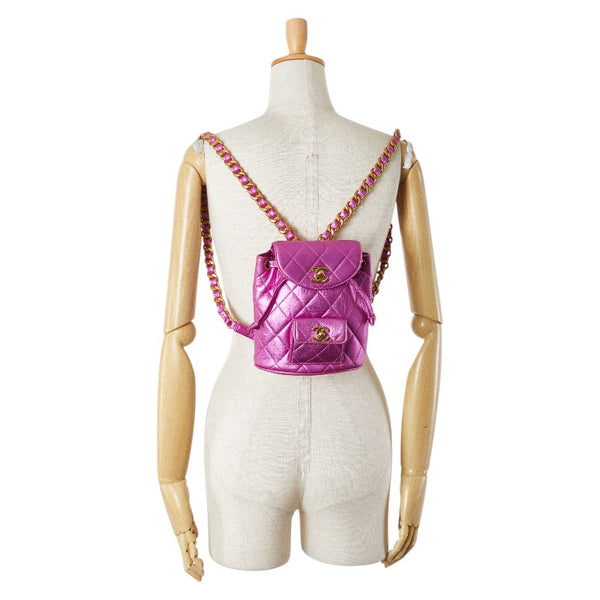 シャネル マトラッセ ココマーク ゴールド金具 チェーン リュック バックパック メタリックピンク ラムスキン レディース CHANEL 【中古】