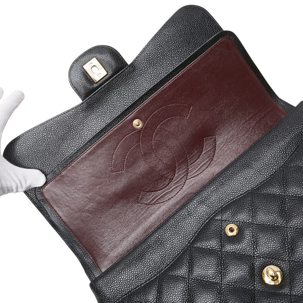 シャネル マトラッセ ココマーク Wフラップ チェーン ショルダーバッグ ハンドバッグ ブラック キャビアスキン レディース CHANEL 【中古】