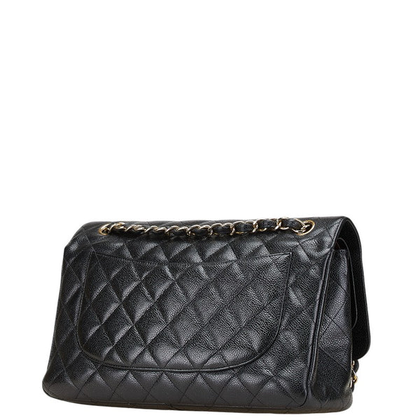 シャネル マトラッセ ココマーク Wフラップ チェーン ショルダーバッグ ハンドバッグ ブラック キャビアスキン レディース CHANEL 【中古】