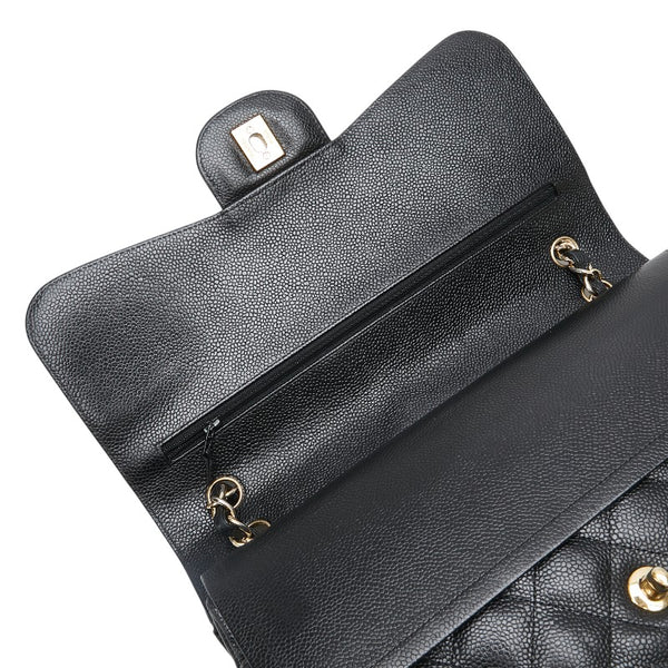 シャネル マトラッセ ココマーク Wフラップ チェーン ショルダーバッグ ハンドバッグ ブラック キャビアスキン レディース CHANEL 【中古】