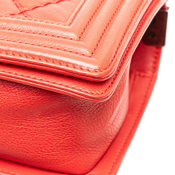 シャネル ボーイシャネル ワイルドステッチ チェーン ショルダーバッグ レッド ラムスキン レディース CHANEL 【中古】