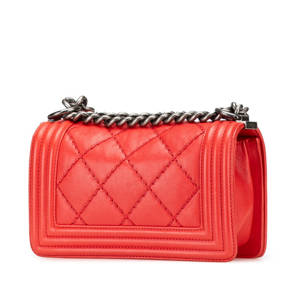 シャネル ボーイシャネル ワイルドステッチ チェーン ショルダーバッグ レッド ラムスキン レディース CHANEL 【中古】