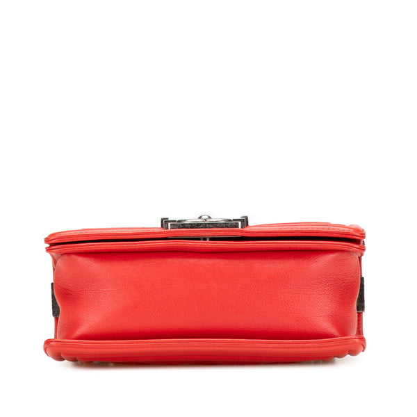 シャネル ボーイシャネル ワイルドステッチ チェーン ショルダーバッグ レッド ラムスキン レディース CHANEL 【中古】