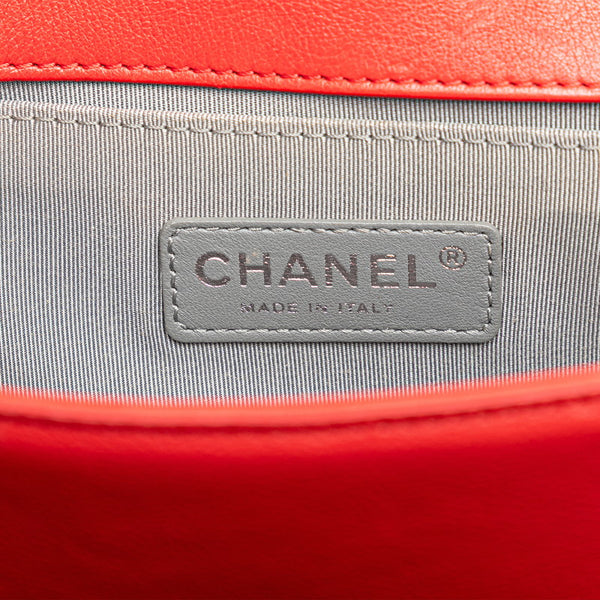 シャネル ボーイシャネル ワイルドステッチ チェーン ショルダーバッグ レッド ラムスキン レディース CHANEL 【中古】