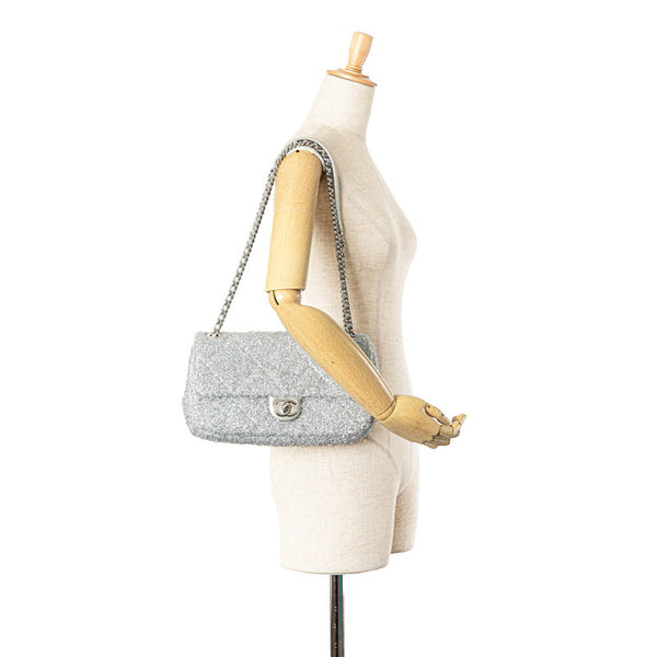 シャネル プールトゥ グリッター  チェーン ショルダーバッグ A91984 シルバー マイクロファイバー ラムスキン レディース CHANEL 【中古】