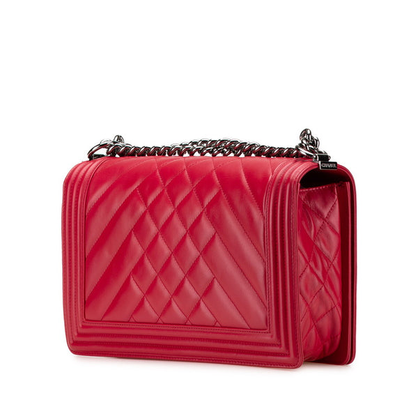 シャネル ボーイシャネル ココマーク チェーン ショルダーバッグ ハンドバッグ レッド ラムスキン レディース CHANEL 【中古】