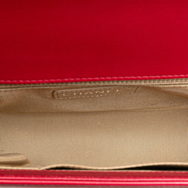 シャネル ボーイシャネル ココマーク チェーン ショルダーバッグ ハンドバッグ レッド ラムスキン レディース CHANEL 【中古】