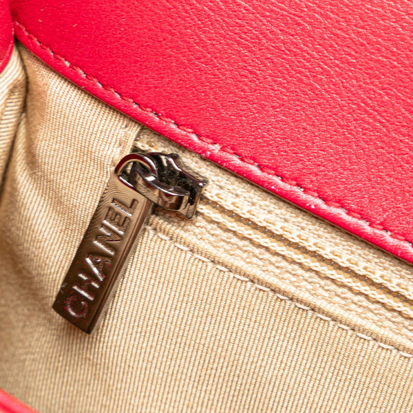 シャネル ボーイシャネル ココマーク チェーン ショルダーバッグ ハンドバッグ レッド ラムスキン レディース CHANEL 【中古】