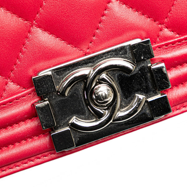 シャネル ボーイシャネル ココマーク チェーン ショルダーバッグ ハンドバッグ レッド ラムスキン レディース CHANEL 【中古】