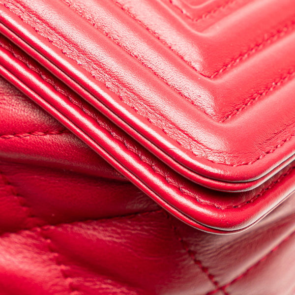 シャネル ボーイシャネル ココマーク チェーン ショルダーバッグ ハンドバッグ レッド ラムスキン レディース CHANEL 【中古】