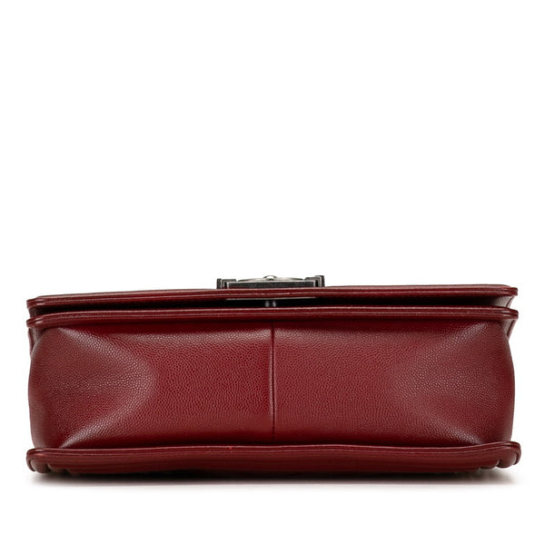 シャネル ボーイシャネル25 Vステッチ チェーンショルダーバッグ ワインレッド キャビアスキン レディース CHANEL 【中古】