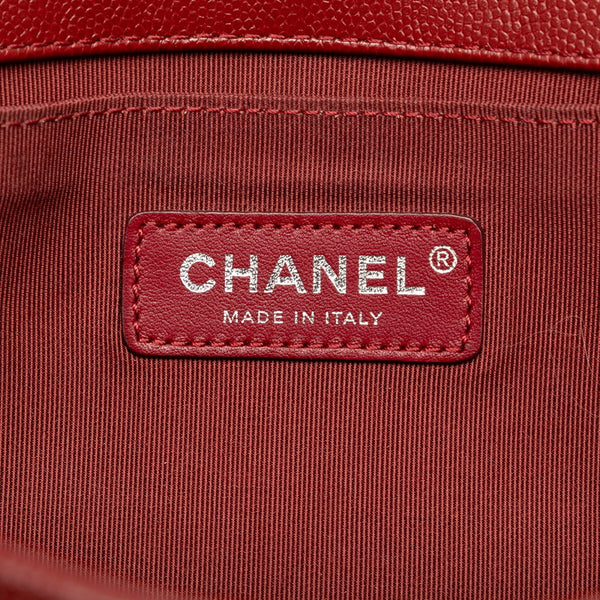 シャネル ボーイシャネル25 Vステッチ チェーンショルダーバッグ ワインレッド キャビアスキン レディース CHANEL 【中古】