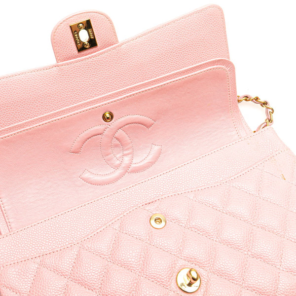 シャネル マトラッセ ココマーク Wフラップ チェーン ショルダーバッグ ハンドバッグ ピンク キャビアスキン レディース CHANEL 【中古】