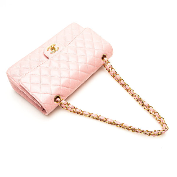 シャネル マトラッセ ココマーク Wフラップ チェーン ショルダーバッグ ハンドバッグ ピンク キャビアスキン レディース CHANEL 【中古】