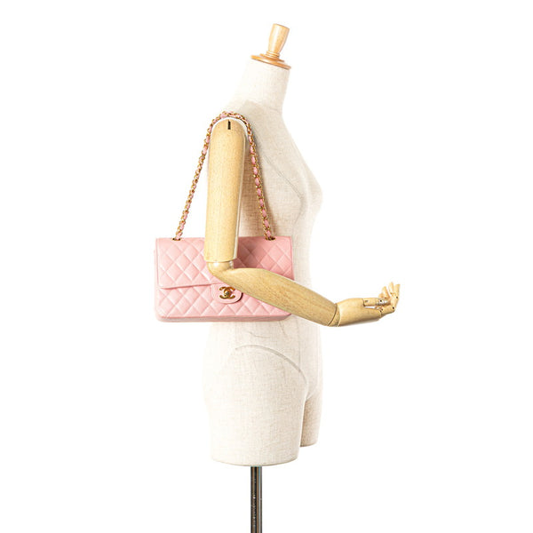 シャネル マトラッセ ココマーク Wフラップ チェーン ショルダーバッグ ハンドバッグ ピンク キャビアスキン レディース CHANEL 【中古】