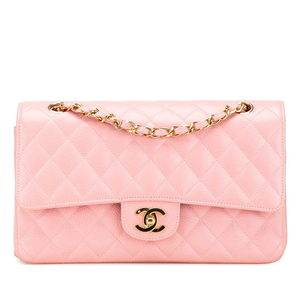 シャネル マトラッセ ココマーク Wフラップ チェーン ショルダーバッグ ハンドバッグ ピンク キャビアスキン レディース CHANEL 【中古】