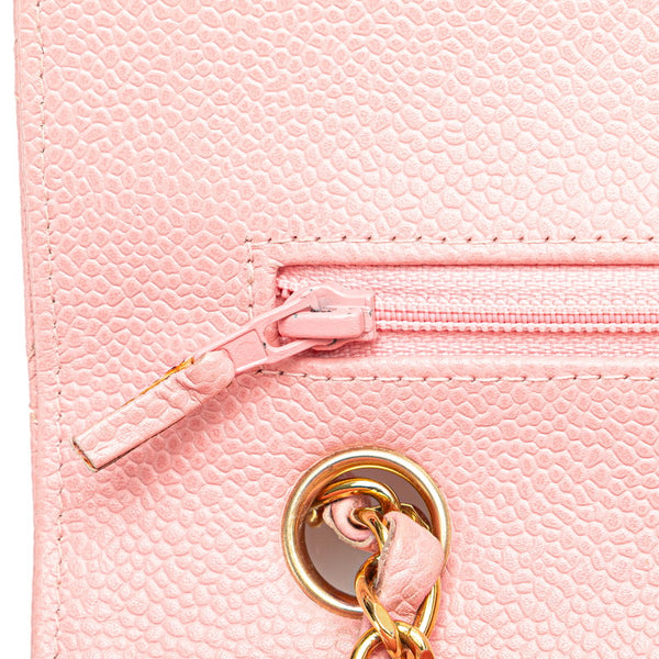 シャネル マトラッセ ココマーク Wフラップ チェーン ショルダーバッグ ハンドバッグ ピンク キャビアスキン レディース CHANEL 【中古】