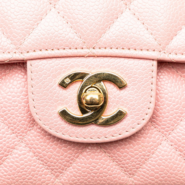 シャネル マトラッセ ココマーク Wフラップ チェーン ショルダーバッグ ハンドバッグ ピンク キャビアスキン レディース CHANEL 【中古】