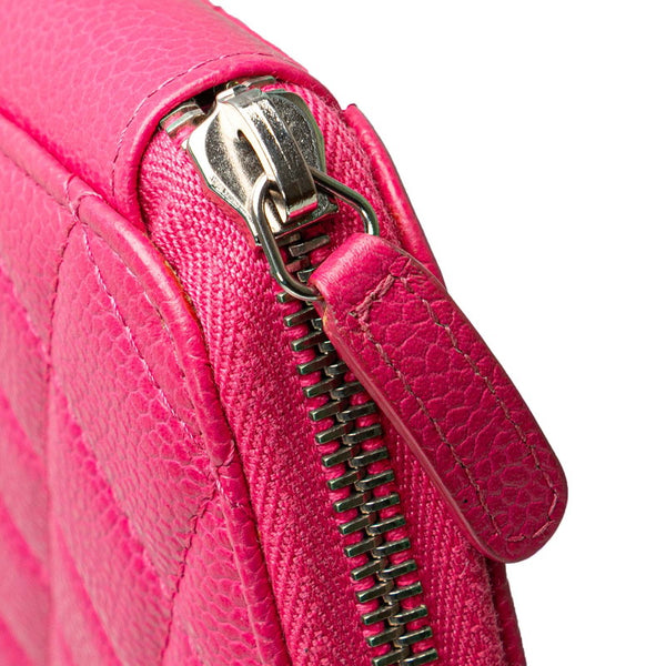 シャネル マトラッセ ココマーク クラッチバッグ ウォレットバッグ ピンク キャビアスキン レディース CHANEL 【中古】