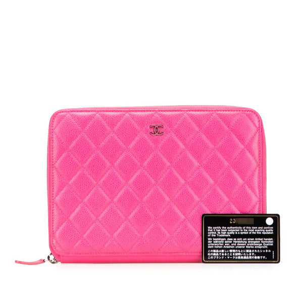 シャネル マトラッセ ココマーク クラッチバッグ ウォレットバッグ ピンク キャビアスキン レディース CHANEL 【中古】