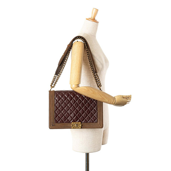 シャネル ボーイシャネル30 ココマーク チェーン ショルダーバッグ ハンドバッグ パープル ブラウン ラムスキン スウェード レディース CHANEL 【中古】