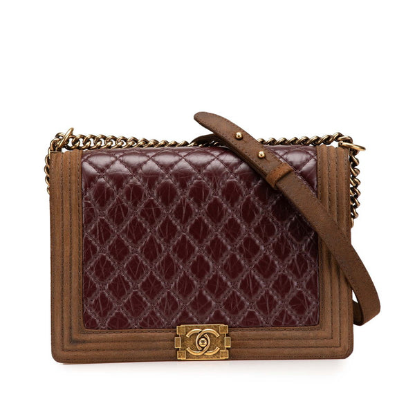 シャネル ボーイシャネル30 ココマーク チェーン ショルダーバッグ ハンドバッグ パープル ブラウン ラムスキン スウェード レディース CHANEL 【中古】