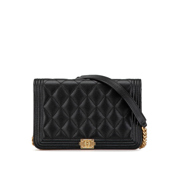 シャネル ボーイシャネル ココマーク チェーンウォレット ショルダーバッグ ブラック ゴールド キャビアスキン レディース CHANEL 【中古】