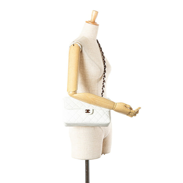 シャネル マトラッセ ココマーク ウッド チェーン ショルダーバッグ ホワイト ブラウン キャビアスキン レディース CHANEL 【中古】