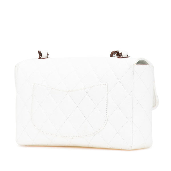 シャネル マトラッセ ココマーク ウッド チェーン ショルダーバッグ ホワイト ブラウン キャビアスキン レディース CHANEL 【中古】