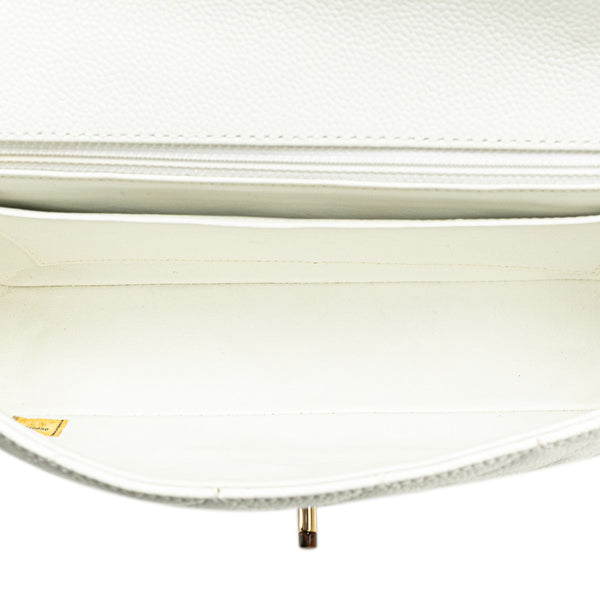 シャネル マトラッセ ココマーク ウッド チェーン ショルダーバッグ ホワイト ブラウン キャビアスキン レディース CHANEL 【中古】