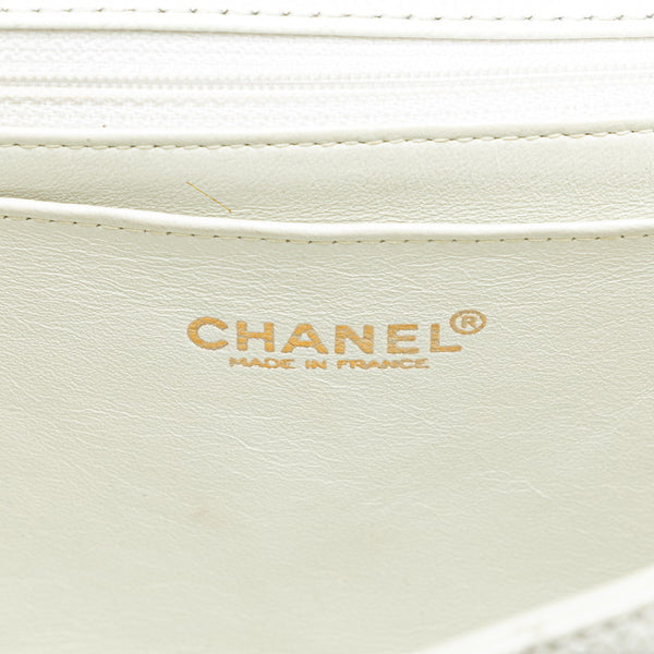 シャネル マトラッセ ココマーク ウッド チェーン ショルダーバッグ ホワイト ブラウン キャビアスキン レディース CHANEL 【中古】