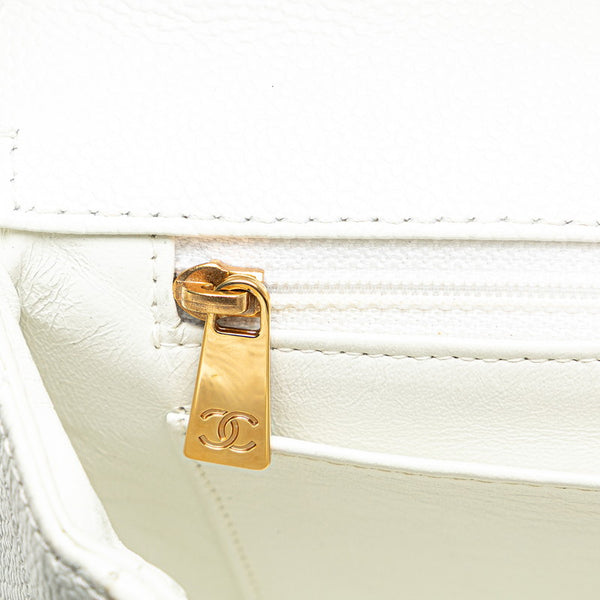 シャネル マトラッセ ココマーク ウッド チェーン ショルダーバッグ ホワイト ブラウン キャビアスキン レディース CHANEL 【中古】