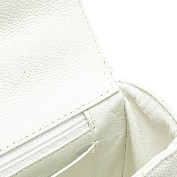 シャネル マトラッセ ココマーク ウッド チェーン ショルダーバッグ ホワイト ブラウン キャビアスキン レディース CHANEL 【中古】