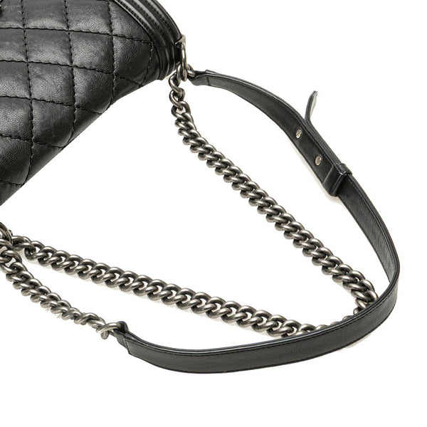 シャネル ボーイシャネル25 ワイルドステッチ チェーン ショルダーバッグ ブラック ラムスキン レディース CHANEL 【中古】